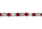 Alternating lab grown diamond look cubic zirconia double baguette and man made ruby rounds bracelet in 14k white gold.