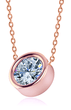 Round bezel set lab created diamond alternative cubic zirconia solitaire pendant on cable chain in 14k rose gold.