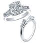 Cushion cut square lab grown diamond simulant cubic zirconia baguette solitaire engagement ring with matching wedding band in 14k white gold.