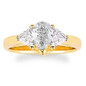 Pear with trillions lab grown diamond alternative cubic zirconia engagement ring in 14k yellow gold.