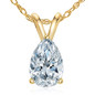 Pear shape lab grown diamond alternative cubic zirconia basket set classic solitaire pendant in 14k yellow gold.