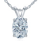 Oval lab created diamond simulant cubic zirconia basket set classic solitaire pendant in 14k white gold.