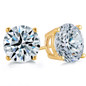 Round lab created diamond simulant cubic zirconia four prong basket set stud earrings in 14k yellow gold.