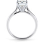 Emerald step cut lab grown diamond look alternative cubic zirconia cathedral solitaire engagement ring in 14k white gold.
