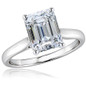 Emerald step cut lab grown diamond simulant cubic zirconia cathedral solitaire engagement ring in 14k white gold.
