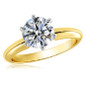 Round six prong lab created diamond look cubic zirconia tiffany style solitaire engagement ring in 14k yellow gold.