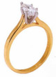 Marquise lab grown diamond simulant cubic zirconia cathedral solitaire engagement ring in 14k yellow gold.