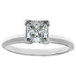 Princess cut square lab grown diamond look cubic zirconia classic solitaire engagement ring in 18k white gold and platinum.