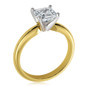 Asscher cut lab cretaed diamond simulant cubic zirconia classic solitaire engagement ring in 18k yellow gold with platinum prongs.