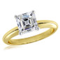 Asscher cut lab grown diamond simulant cubic zirconia classic solitaire engagement ring in 14k yellow gold.