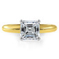 Asscher cut lab grown diamond look alternative cubic zirconia classic solitaire engagement ring in 14k yellow gold.