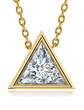 Trillion triangle bezel set lab created diamond quality cubic zirconia solitaire pendant in 14k yellow gold.