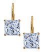 Princess cut square cubic zirconia lab created diamond look leverback euro wire earrings in 14k yellow gold.