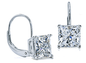 Princess cut square cubic zirconia diamond alternative leverback euro wire earrings in 14k white gold.