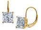 Princess cut square cubic zirconia simulated diamond look leverback euro wire earrings in 18k yellow gold.