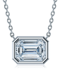 Emerald step cut bezel set lab created diamond simulant cubic zirconia horizontal solitaire pendant in 14k white gold.