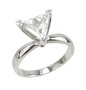 Trillion triangle lab grown diamond simulant cubic zirconia classic solitaire engagement ring in 14k white gold.