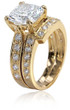 Winston 4 Carat Cathedral Cushion Cut Bridal Set with simulated laboratory grown diamond quality cubic zirconia in 14k yellow gold.
