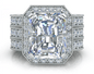 Marcella 5.5 carat emerald radiant cut halo lab grown diamond alternative cubic zirconia engraved wedding set in platinum.