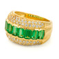 Evanna .50 carat each emerald green emerald cut and pavé lab grown diamond simulant cubic zirconia wide band in 14k yellow gold.