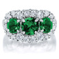 Trianna .75 carat round three stone lab grown diamond  quality cubic zirconia and lab created emerald halo ring in 14k white gold.