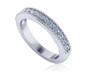 Round Cathedral Milgrain Beaded Pave Wedding Band with lab grown diamond quality cubic zirconia in 18k white gold.