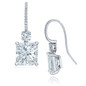 Destiny cushion cut and round pave lab grown diamond quality cubic zirconia drop earrings in 18k white gold.