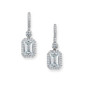 Ariana emerald cut pave halo lab grown diamond alternative cubic zirconia drop earrings set in 14k white gold.