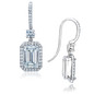 Ariana emerald cut pave halo lab grown diamond quality cubic zirconia drop earrings set in 14k gold.