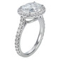 Horizontal oval halo pave ring with lab grown diamond alternative cubic zirconia in platinum.