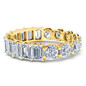 Alternity .25 carat round and emerald step cut lab grown diamond simulant cubic zirconia eternity band in 14k yellow gold.