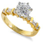 Alternating 1.5 Carat Round and Baguette Channel Bridal Set with simulated lab grown cubic zirconia in 14k yellow gold.