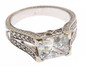 Segway 2.5 carat emerald radiant cut lab grown diamond look cubic zirconia antique estate style ring in 14k white gold.