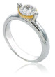 Floating Bezel Set 1 Carat Round Solitaire with laboratory grown diamond look cubic zirconia in 14k two tone gold.