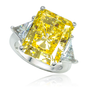 Canary 9 Carat Emerald Radiant Cut with Trillions Three Stone Lab Grown Diamond Alternative Cubic Zirconia Engagement Ring in Platinum