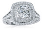 Camden 2 carat round laboratory grown diamond look cubic zirconia double halo solitaire engagement ring in platinum.