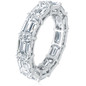East West .75 Carat Each Horizontal Set Emerald Step Cut Eternity Band in 18K White Gold.