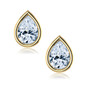 Pear shape bezel set stud earrings with lab grown diamond alternative cubic zirconia in 14k yellow gold.