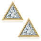 Trillion triangle bezel set lab grown diamond look cubic zirconia stud earrings in 14k yellow gold.