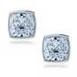 Cushion cut square bezel set lab grown diamond quality cubic zirconia stud earrings in 14k white gold.