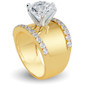 Glossier Round and Pave Solitaire Wide Cigar Band Ring with lab grown diamond look cubic zirconia in 14k yellow gold.