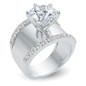 Glossier Round and Pave Solitaire Wide Cigar Band Ring with lab grown diamond quality cubic zirconia in 14k white gold.