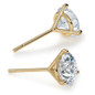 Martini style three prong round basket set lab grown diamond stud earrings in 18k yellow gold.