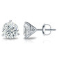 Three prong 4 carat each round Martini style basket set lab-grown diamond simulant cubic zirconia stud earrings in 14k white gold with screwbacks