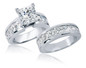 Princess Cut  2.5 Carat Bridal Wedding Set with lab grown diamond quality cubic zirconia in 14k white gold.