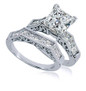 Princess Cut 1.5 Carat Channel Set Engraved Bridal Set with lab grown diamond simulant cubic zirconia in 14k white gold.