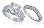 Round and Pave Set Cathedral Milgrain Bridal Set with laboratory grown diamond quality cubic zirconia in 14k white gold.