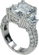 Emerald cut 5.5 carat lab grown diamond look cubic zirconia wedding set with contoured band in platinum.