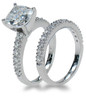 Cushion Cut 2.5 Carat Pave Bridal Set with lab grown diamond simulant cubic zirconia in 18k white gold.