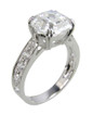 Asscher Cut 4 Carat Cathedral Pave Solitaire with lab grown diamond look cubic zirconia in 14k white gold.